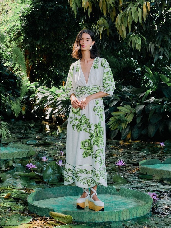 FARM Rio Dresses & Skirts - NWOT Farm Rio Off-White Green Floral Cascade Midi Dress XL
